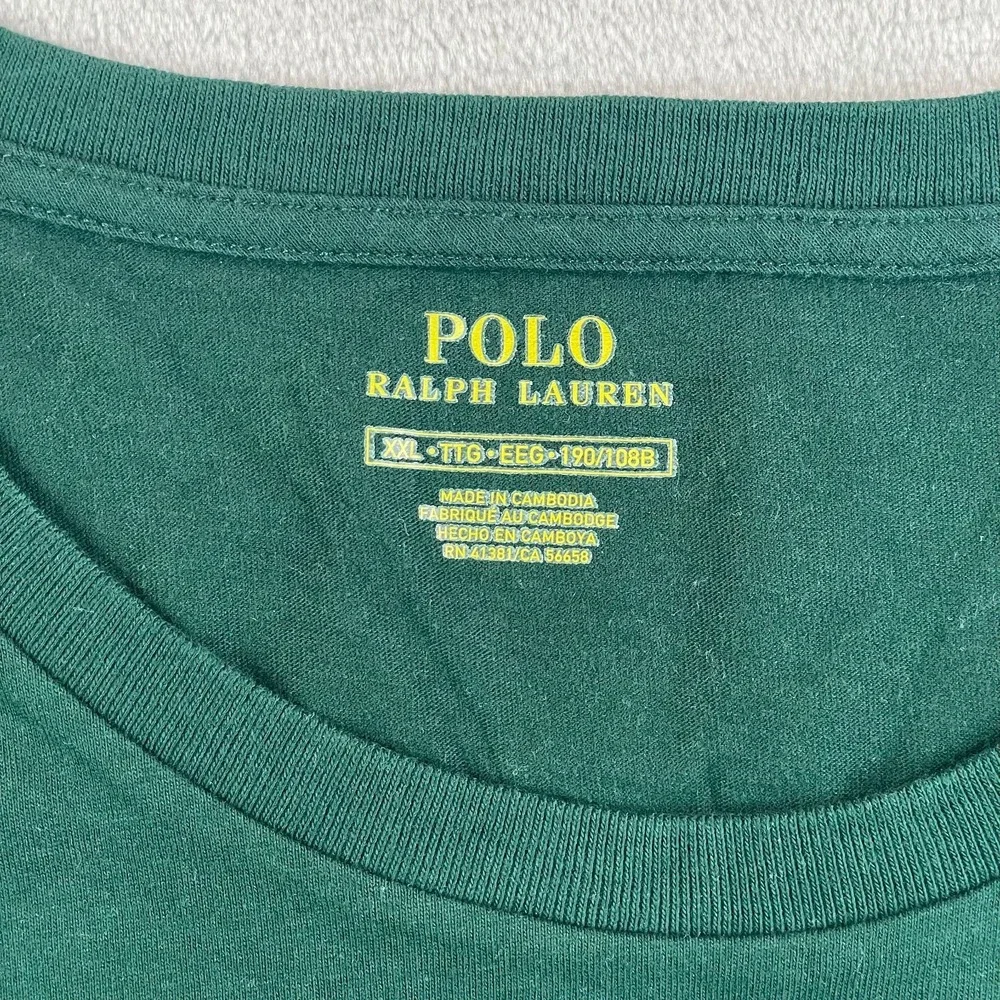 Polo Ralph Lauren Crew Neck T Shirt Men 2XL‎ Green Long Sleeve Blue Pony Preppy